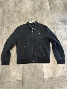 H&M Black Bomber Jacket Men’s Size XL Lightweight Zip-Up Nylon Windbreaker - Picture 1 of 4