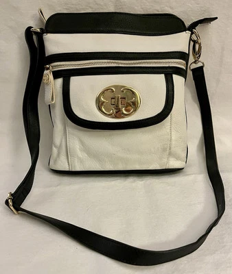 Quality Emma Fox Genuine Leather Crossbody Bag Purse White & Navy Pockets - Image 1 of 4