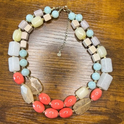 Ann Taylor Loft 2 Strand Necklace Quartz, Ceramic and Glass Beads 15”-18” Chunky - Image 1 of 4