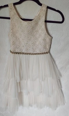 American Princess Tulle Dress Size 7 Rhinestone Faux Pearl Tiered Embroidery  - Image 1 of 4