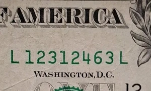 123XXXXX einzigartige/ausgefallene Seriennummer 1 $ One Dollar Schein   - Bild 1 von 3