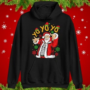 Funny YO YO YO Santa Christmas Hoodie, Cool Hip Hop Santa Sweatshirt, Xmas Top - Picture 1 of 10