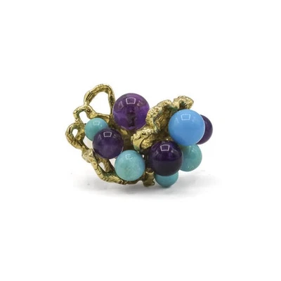 Ring mit Amethyste und Türkise Kugeln in 750 18 kt Gold Damen Gr. 54 - Bild 1 von 4