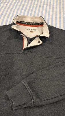 Orvis Signature Pullover 1/4 Zip & Snap Sweatshirt Mock Neck Fly Fishing Medium - Image 1 of 4