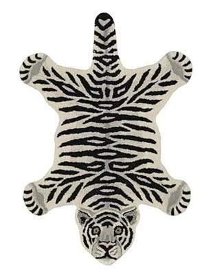  Wild Forest Tiger Shaped Hand Tufted Wool White and Black 2' X 3' Accent Rug  - Image 1 of 4
