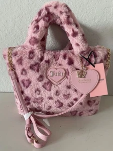 Mini Bolso de Mano Juicy Couture Calentamiento con Dije de Corazón Guepardo Leopardo Rosa Sobre Rosa - Imagen 1 de 16
