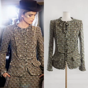 CHANEL 14A STAR BUTTON RIBBON BROWN JACKET FR36 - Picture 1 of 8