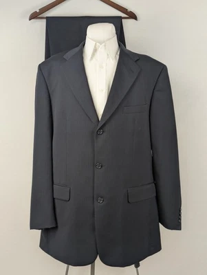Traje de Lana Bill Blass Premier Para Hombres 42L Chaqueta 38x30+2 Puños Pantalón Azul Marino Rayas Foto 1 de 4