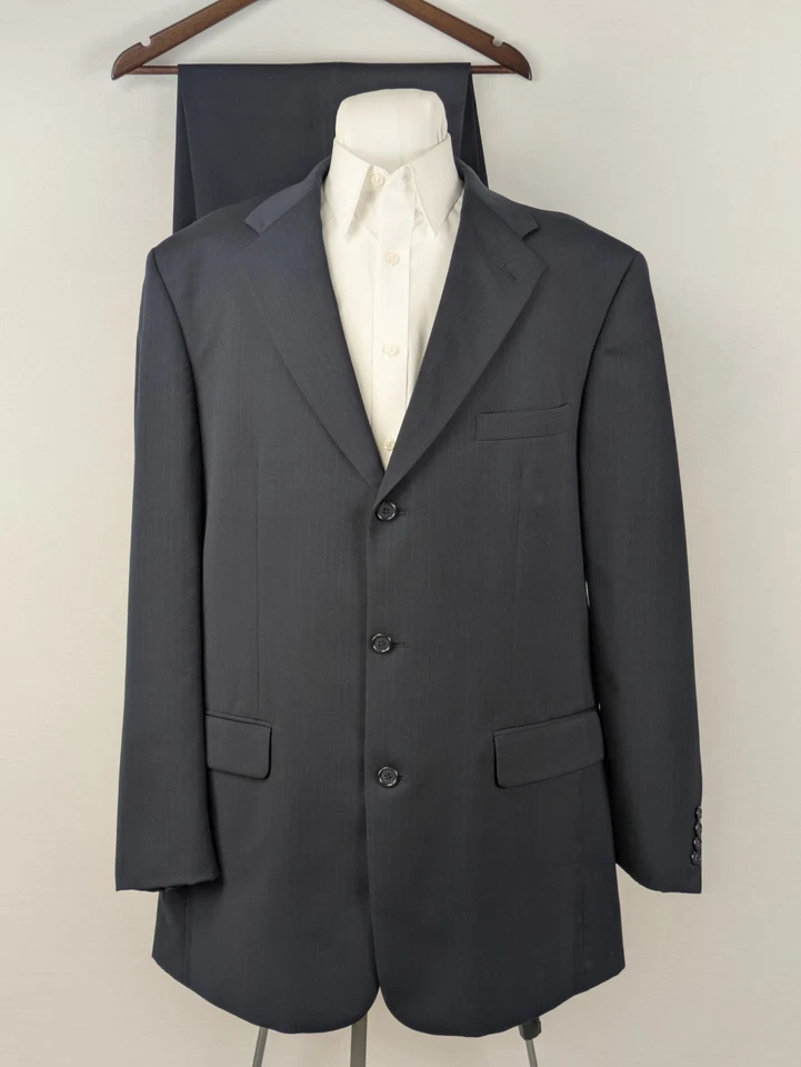 Traje de Lana Bill Blass Premier Para Hombres 42L Chaqueta 38x30+2 Puños Pantalón Azul Marino Rayas Foto 1 de 4