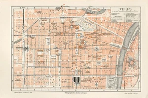 1895 ITALY TURIN CITY PLAN Antique Map - Picture 1 of 1