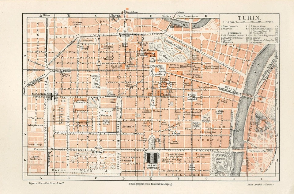 1895 ITALY TURIN CITY PLAN Antique Map - Image 1 of 1