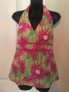 Lilly Pulitzer Ladies Size 6 Halter Top Pink Green Khaki - EUC!!! - Picture 1 of 12