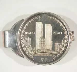 2002 British Virgins Islands $1 September 11th, 2001 Coin in Silver Money Clip - Picture 1 of 11