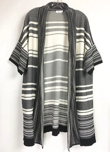 Vince Womens Large Cardigan Multi Stripe Black Ivory Cotton Knit Sweater Revolve - Picture 1 of 6