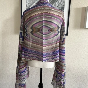 SAACHI Lana Seda Bufanda Envoltura Chevron Flecos Estampado Multicolor NUEVO - Imagen 1 de 7