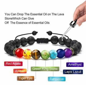 Bracciale 7 Chakra Roccia Lava Perline Pietra Vulcanica Diffusore Oli Essenziali Gioielli - Foto 1 di 12