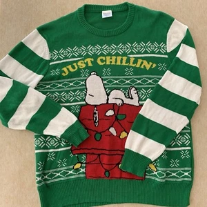 Peanuts Christmas Sweater Mens XL Just Chillin’ Lights - Picture 1 of 8