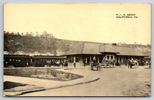 Pennsylvania Railroad Depot California PA Train at Station c1910 Postcard - Picture 1 of 2
