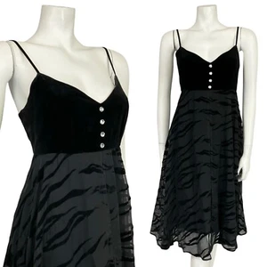 VTG 70S BLACK BURNOUT VELVET TIGER PRINT PELUM EMPIRE STRAPPY PARTY DRESS 10 - Picture 1 of 10