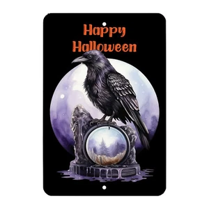 Raven and Moon Halloween Metal Sign - Wall Decor - Horror - Holiday - Art - Picture 1 of 1