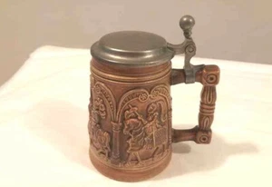 Vintage Beer Stein Mug Warriors on Horse Battle Scene Pewter Lid West Germany - Picture 1 of 6