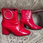 Topshop Mia Ring Engine Red Patent Leather Bootie Boots Size 7.5