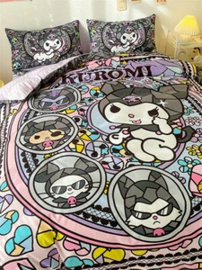 Kuromi Bedding Set Sheet Pillowcase Duvet Cover Girls Anime Bed Set Single 4 PCS - Picture 1 of 9