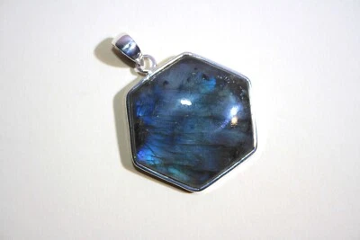 edelsteine24 Sehr schöner echter Labradorit Anhänger Silber 925 55x43mm! A-232 - Bild 1 von 4