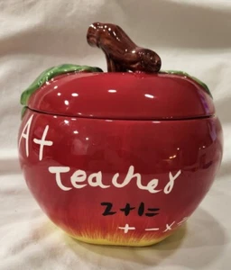 Apple Cookie A+ Teacher Large Cookie Jar Teacher Gift Desk - Picture 1 of 11