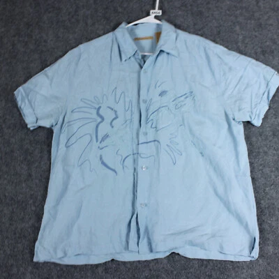 Camisa Havanera Para Hombres Hawaiana XL Lino Rayón Abotonada Azul Claro Sólido Foto 1 de 4