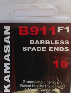 KAMASAN B911F1 SPADE END BARBLESS HOOKS - All sizes available & 89p P&P - Picture 1 of 6