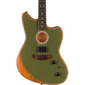 Fender Acoustasonic Player Jazzmaster Sitka Spruce-Mahogany A/E Guitar Ant Olive - Picture 1 of 6