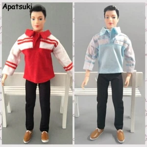 1/6 Boy Doll Clothes For Ken Doll Outfits Red Blue Shirt Black Trousers Pants