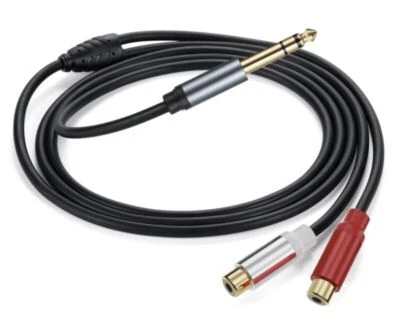 RCA Stereo Dual Female to 6.35mm TRS Male Audio Extension Cable Y Splitter - Image 1 of 4