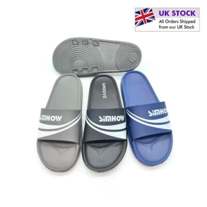HERREN SLIDER STRANDPANTOLETTEN HOILDAY POOL DUSCHSTREIFEN SOMMERSANDALEN GRÖSSE - Bild 1 von 10