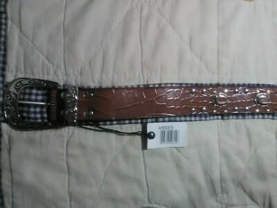 Cinturón de cuero marrón con diamantes de imitación Western para mujer vaquera 1 1/2 pulgada Ancho 32 pulgadas. Cintura Foto 1 de 3