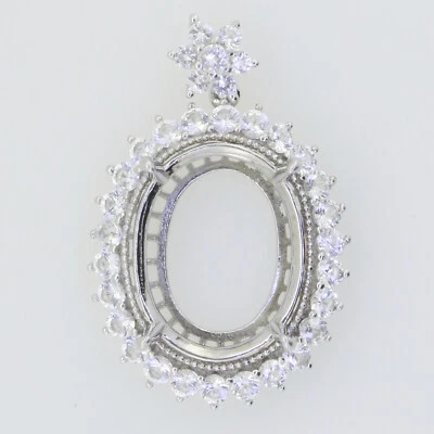 Sterling Silver Semi Mount Pendant Setting Oval OV 15x11mm Halo - Image 1 of 2