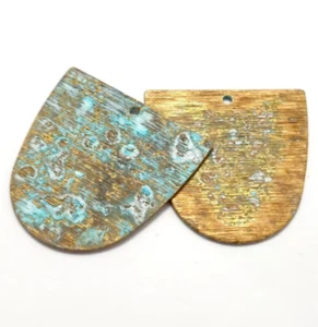 8 Stck. Ohrring Textur Charm Form D Messing Rohling 1 Loch Blau Türkis Patina 171 - Bild 1 von 7