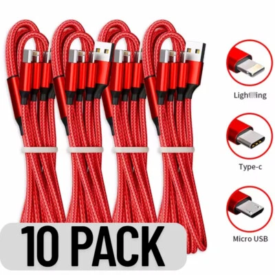 10Pcs Universal Multi Function Cell Phone Charger 3 in 1 Fast USB Charging Cable - Image 1 of 4