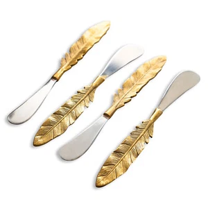 Set 4 coltelli spargi formaggio da portata in acciaio inox Brassy Leaf 7 - Foto 1 di 1