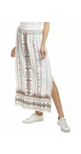 Johnny Was Verena White Side Slit Embroidered Linen Maxi Boho Skirt SM NWT $320 - Picture 1 of 8