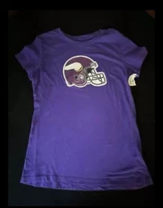 Minnesota Vikings Shirt Purple NEW Logo Short Sleeve YOUTH LARGE HELMET - Picture 1 of 2