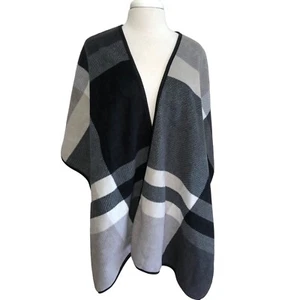 Ike Behar black and gray plaid open front cape /shawl one size - Picture 1 of 5