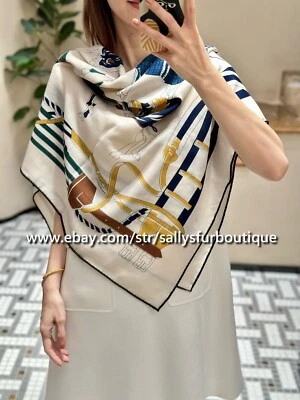 Sallys 70% Cashmere & 30% Silk Wrap Scarf Horses Print Double Face Shawl 53" - Image 1 of 4