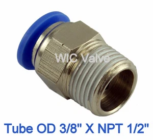 Male Straight Connector Tube OD 3/8 X NPT 1/2 Hose Air Push In Fitting 5 Pieces - Picture 1 of 2