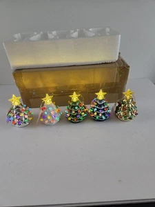 5 Mr Christmas Mini Ceramic Tree Light Up Ornament set Timer 4.5” - Picture 1 of 10
