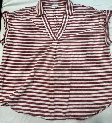 Liz Claiborne Mujer XXL Lino Manga Corta Cuello en V Rojo Blanco Rayas Foto 1 de 4