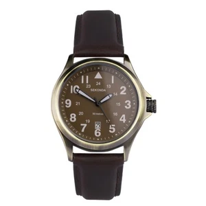 Sekonda Altitude 42mm Mens Round Bronze Analogue Watch with Dark Brown Strap - Picture 1 of 7