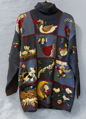 Suéter de Navidad Feo Marisa Christina 1995 De Colección Talla S Azul Foto 1 de 4