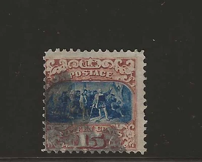 US Scott #119 used 15c brown & blue Columbus Landing 1869 Pictorial issue f/vf - Image 1 of 2